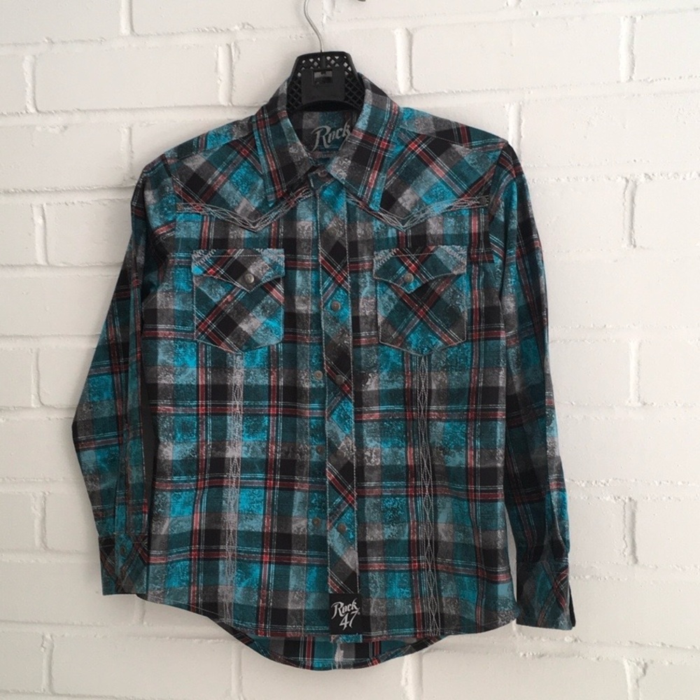 boys multi-colored plaid western style wrangler short size m